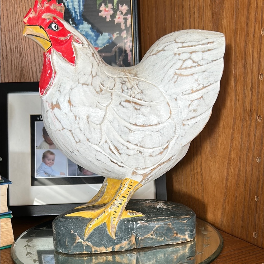 Handcrafted White Rooster Sculpture